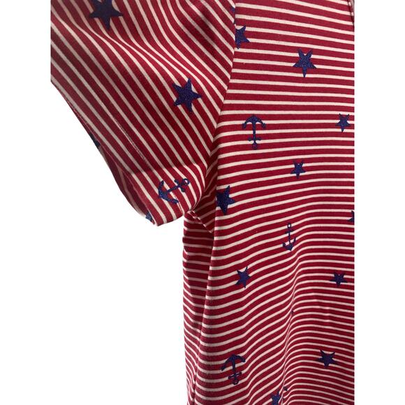 NWT Karen Scott Red Striped Blue Star Anchor Tiered Blouse Women's Size PXL - Picture 3 of 8